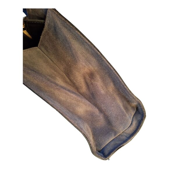 Alberta Di Canio Satchel Made in Italy Black Leather Purse with Gray Suede Trim - Picture 10 of 16